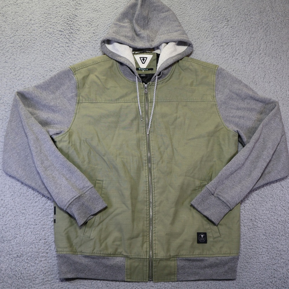 Vissla Mens XL Green Ripstop Quilted Lined Full Zip Hooded Jacket M701EGRO